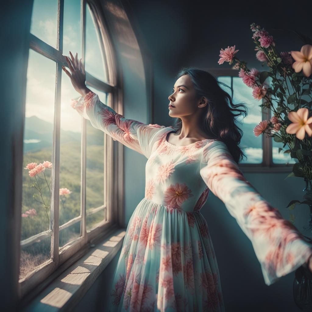 Sad Hawaiian Woman Reaching Through Window