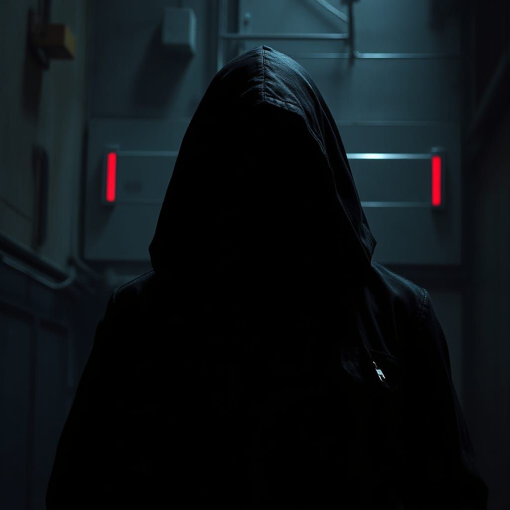 Mysterious Figure in Black: Noir-Inspired Futuristic Art