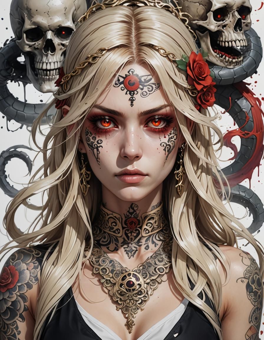 Anime Lady with Red Eyes in Hyperrealistic Style