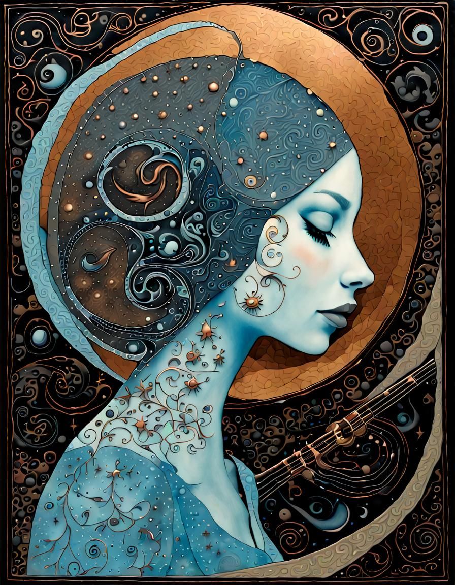 Abstract Woman Portrait in Mixed Media Style