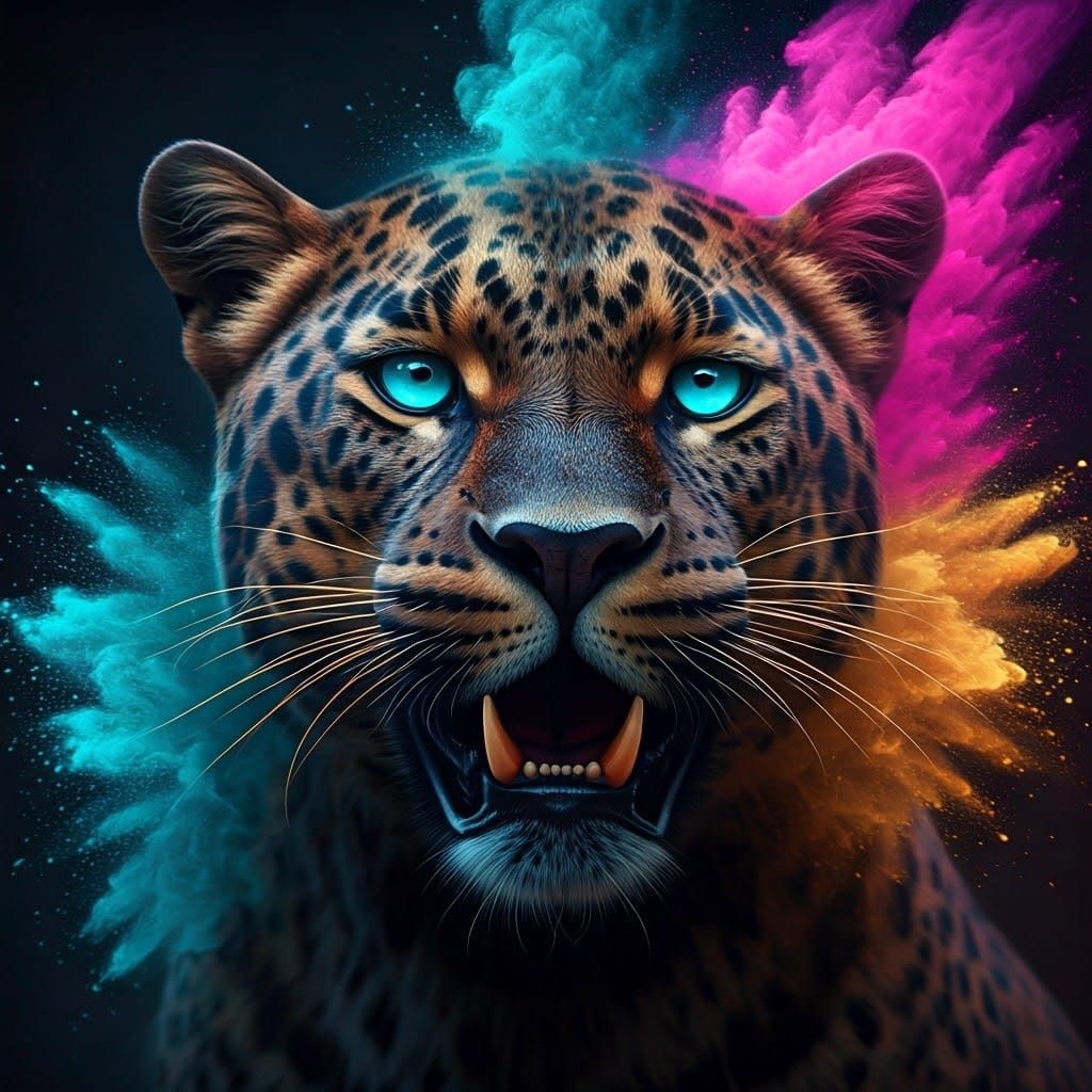 Mythical Panther Portrait in Iridescent Powder