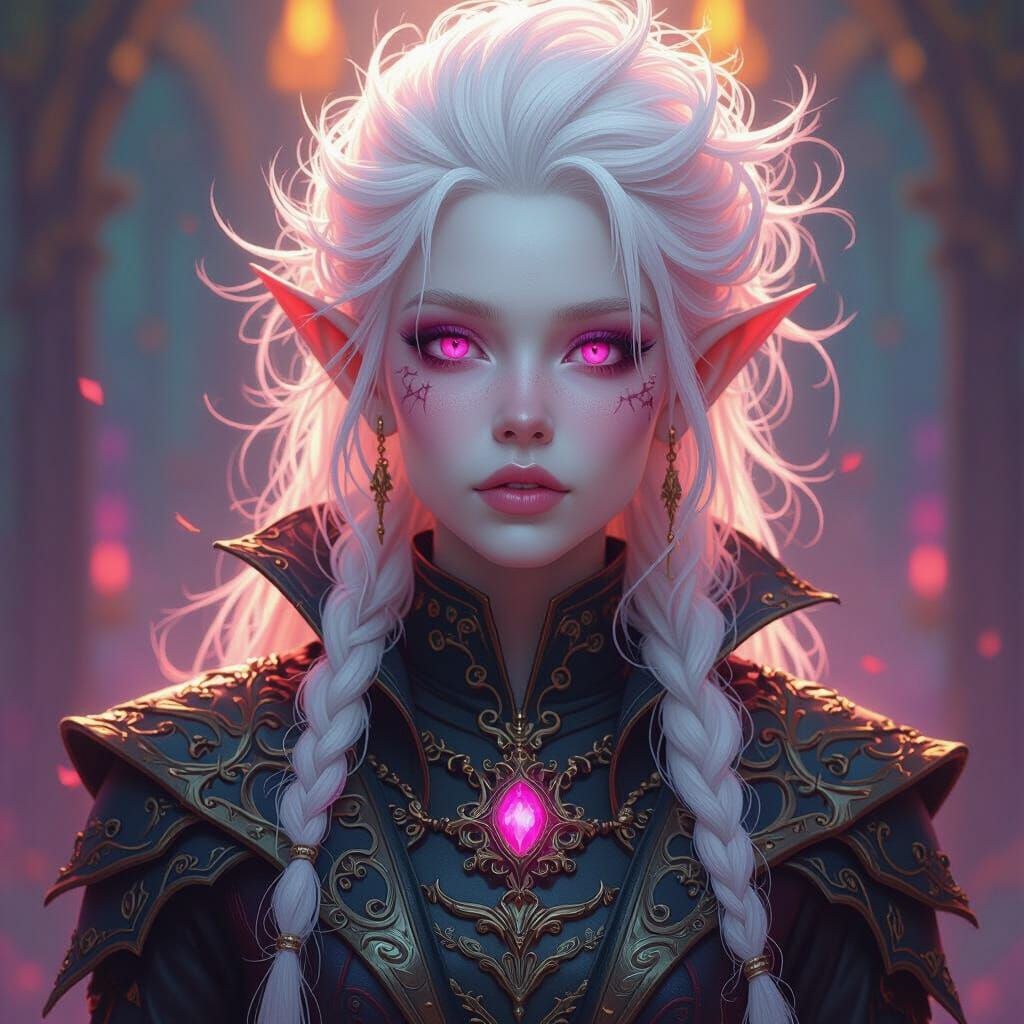 Albino Elf Portrait in Dark Fantasy Style