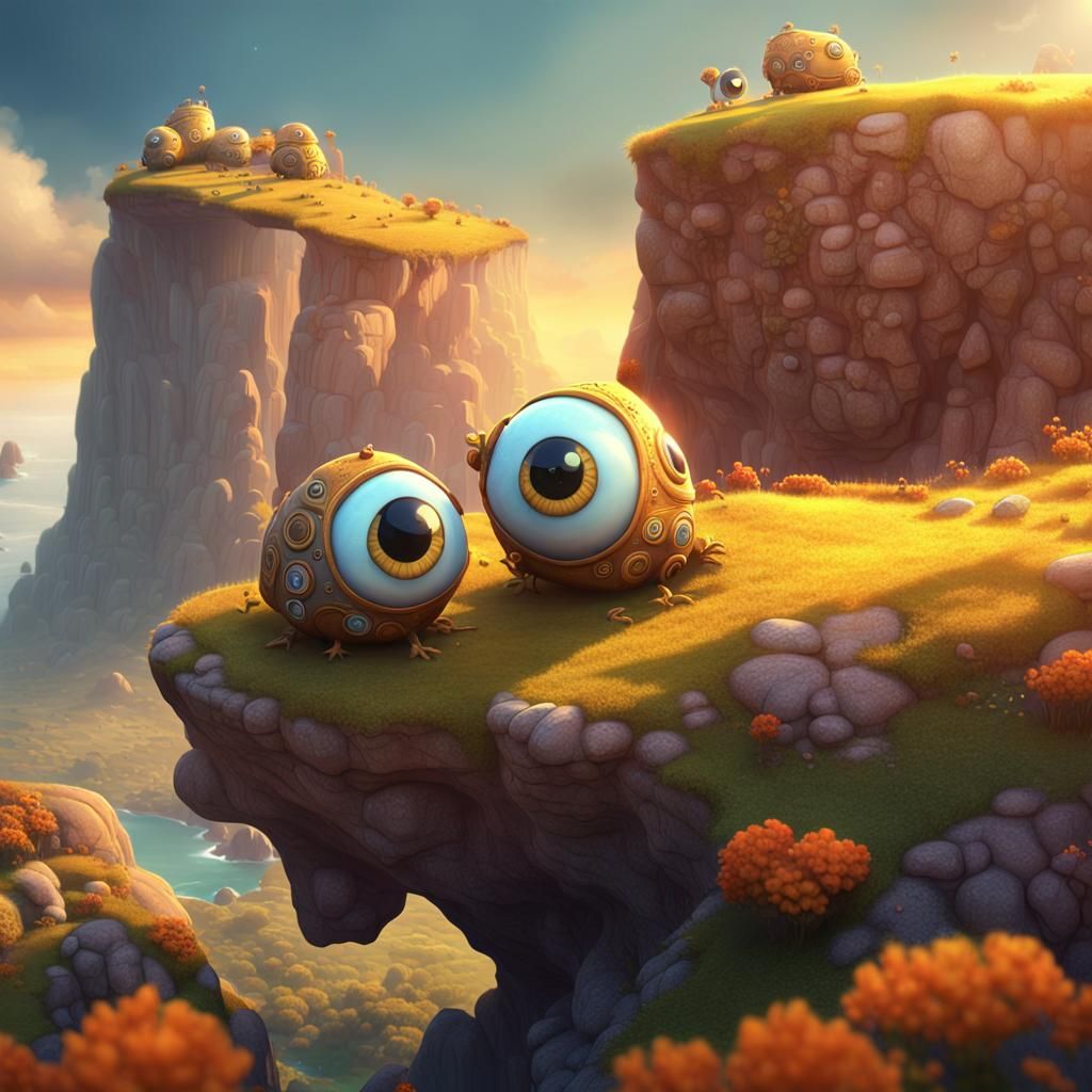 Charming Cartoon Rocks on a Cliffside Landscape