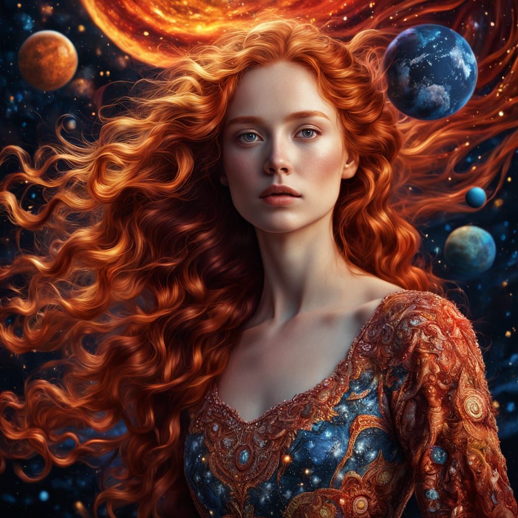 Glowing Red Goddess in Vibrant Oil Painting Style