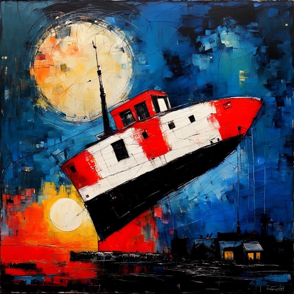 Primitive Naive Encaustic Painting with Textured Elements