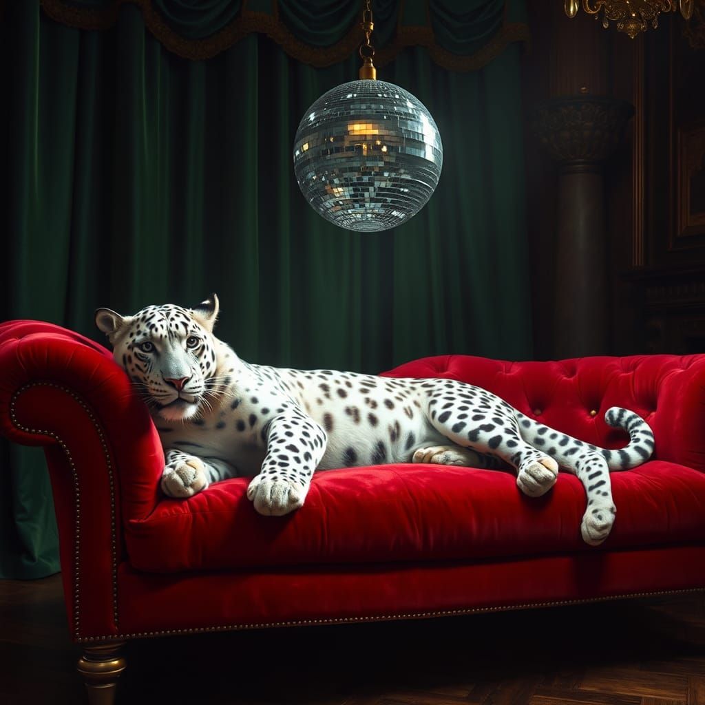 Leopard Disco Ball in Rembrandt Lighting