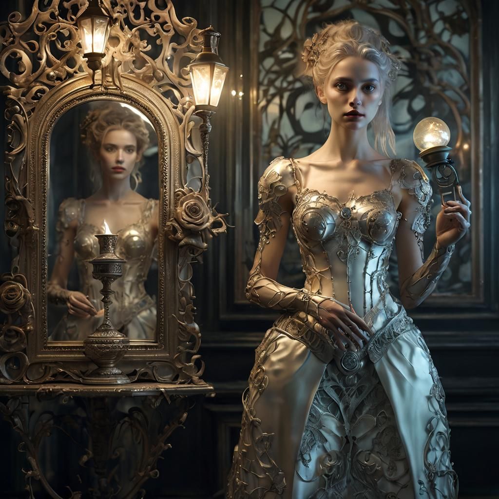 Biomorphic Surrealism: Woman with Biomechanical Lantern