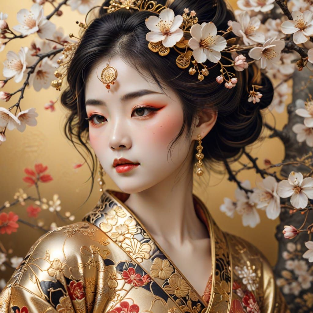 Geisha in Gilded Art Nouveau Style