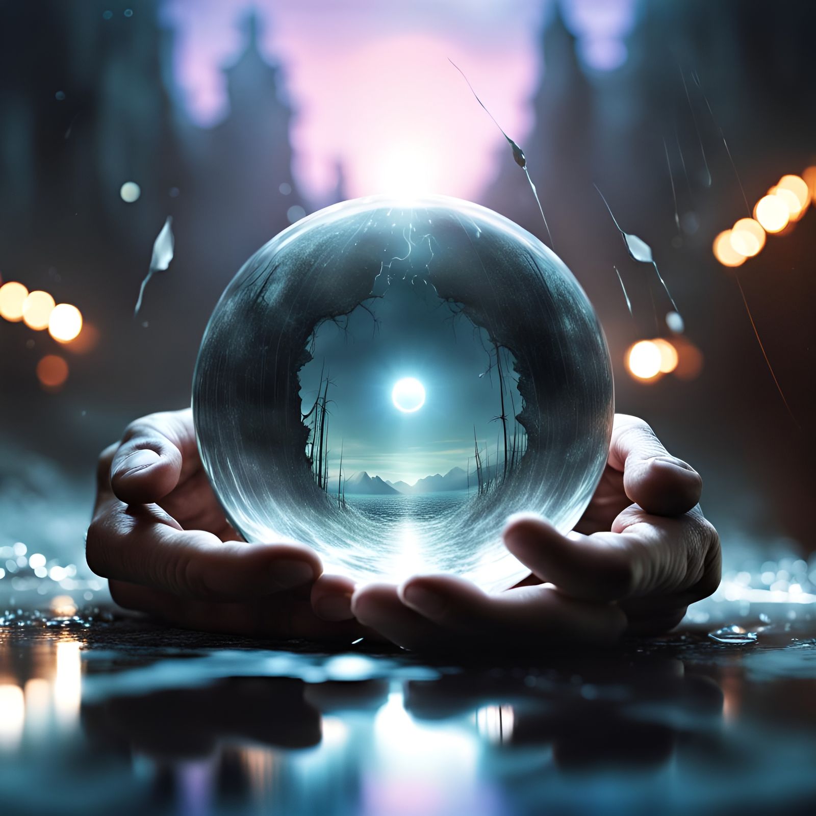 Cracked Crystal Ball Reflecting Light Beams