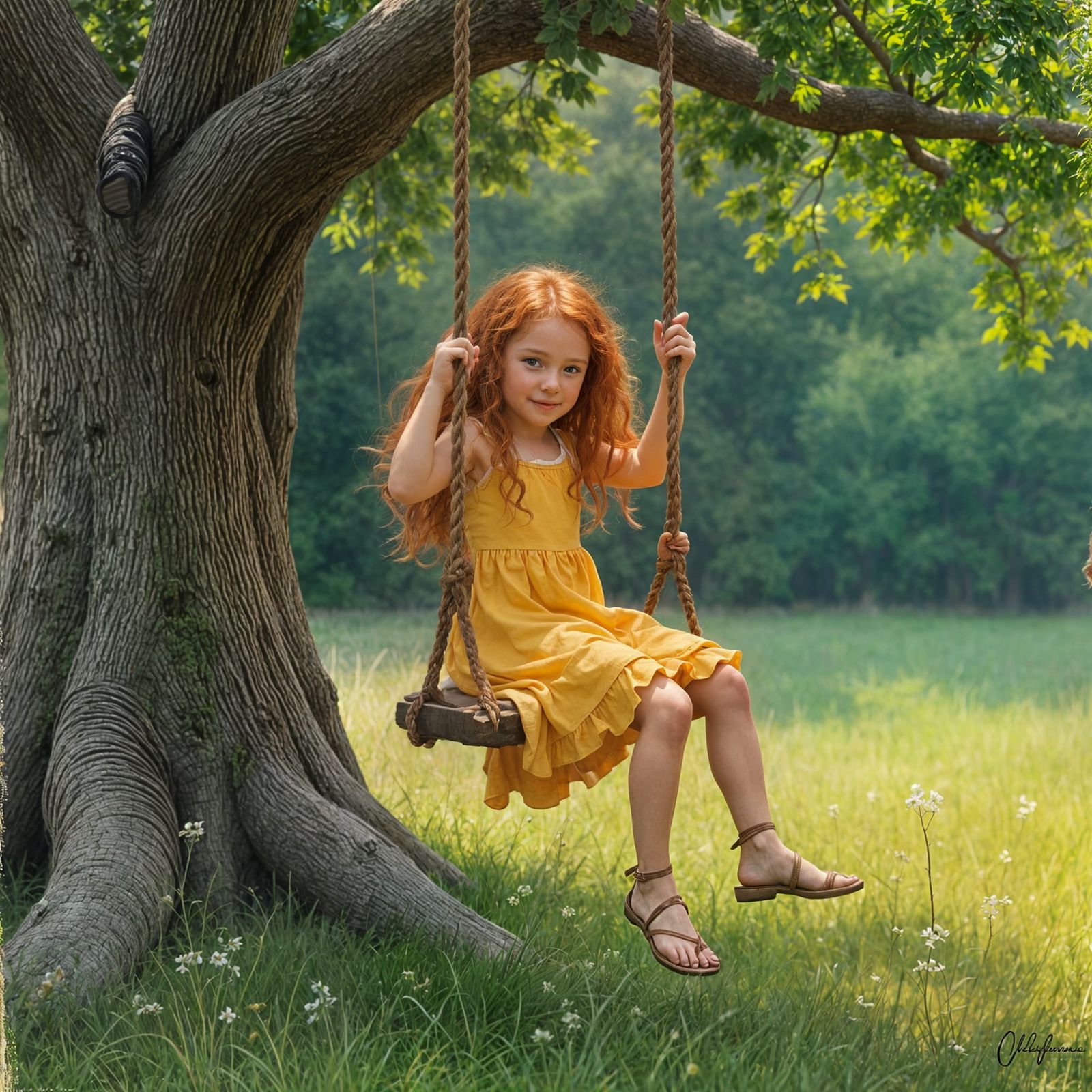 Girl on a Swing: Impressionistic Oil Painting