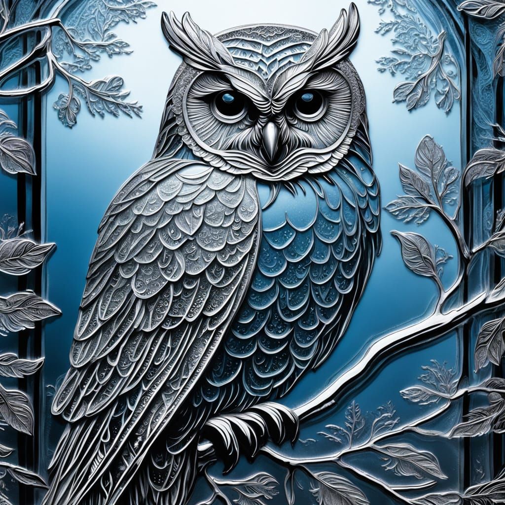 Majestic Etched Glass Owl Art