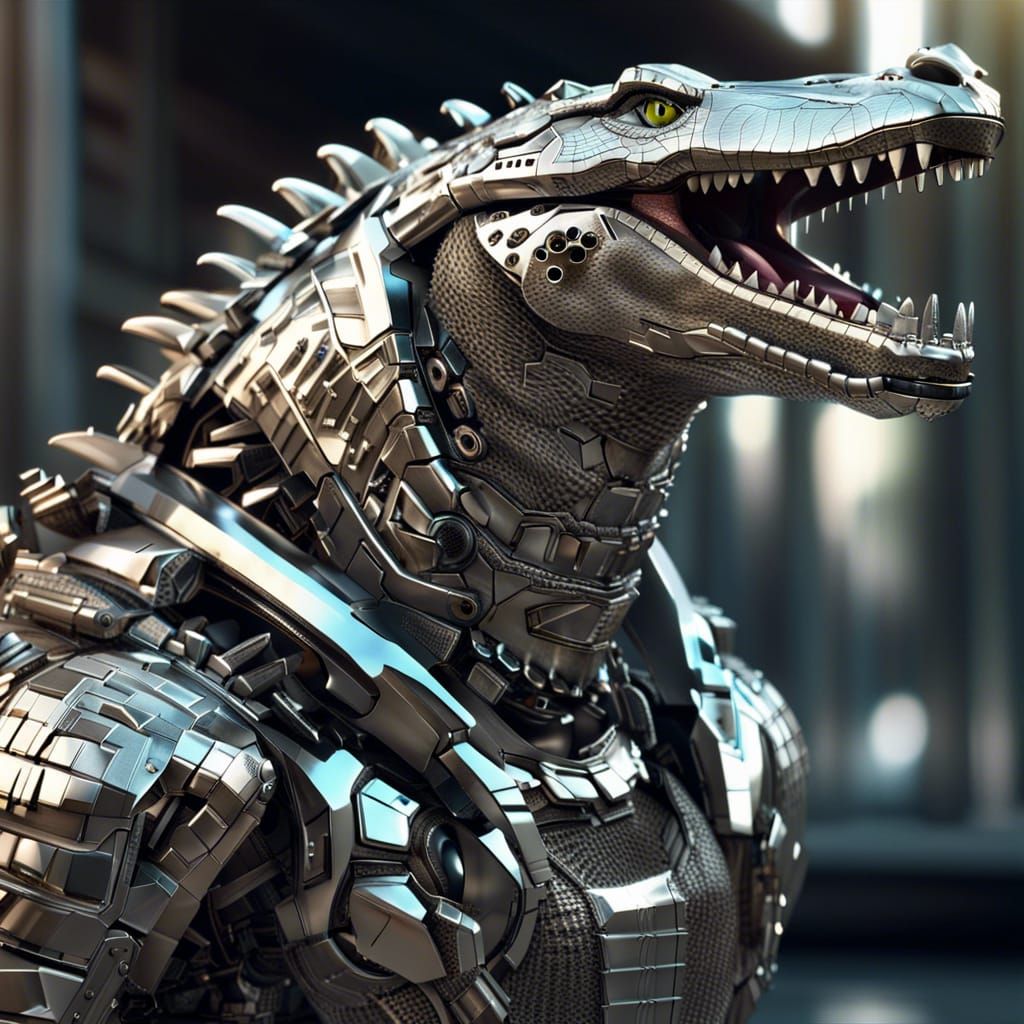 Futuristic Armored Crocodile on Battlefield in 8K