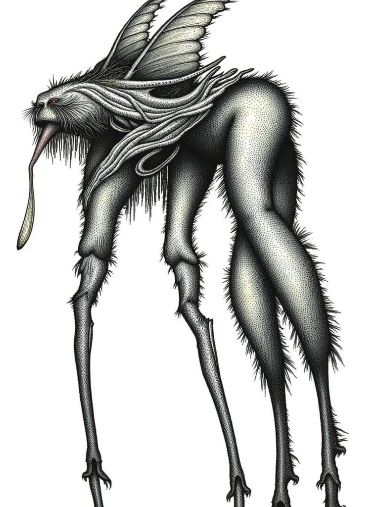 Colossal Cream Herbivore Stands in Bioluminescent Forest