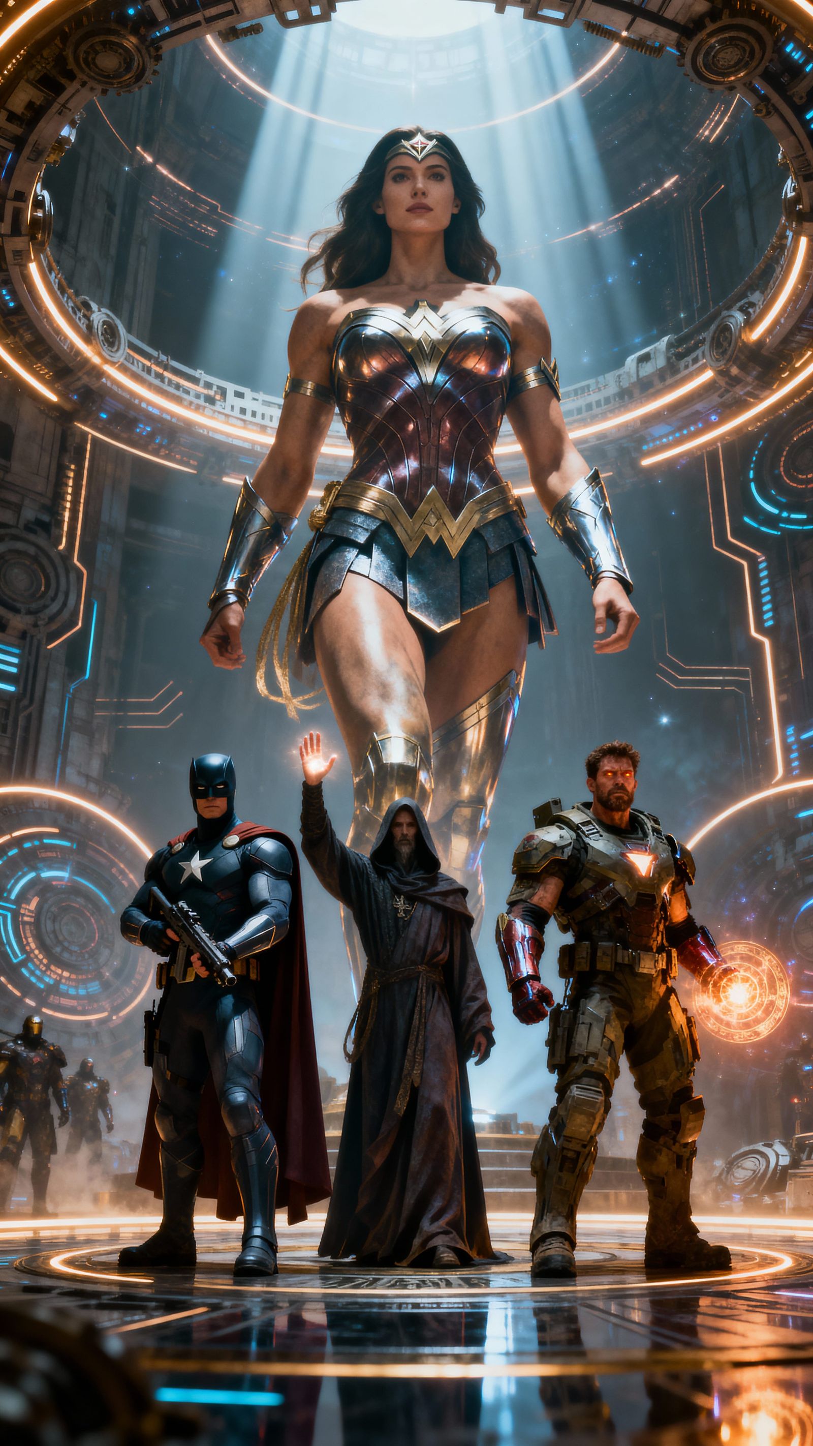 Futuristic Superheroes in Energy Chamber Masterpiece