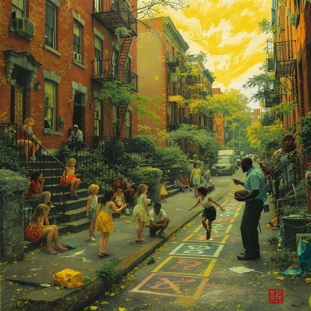 New York Street Scene with Children Playing