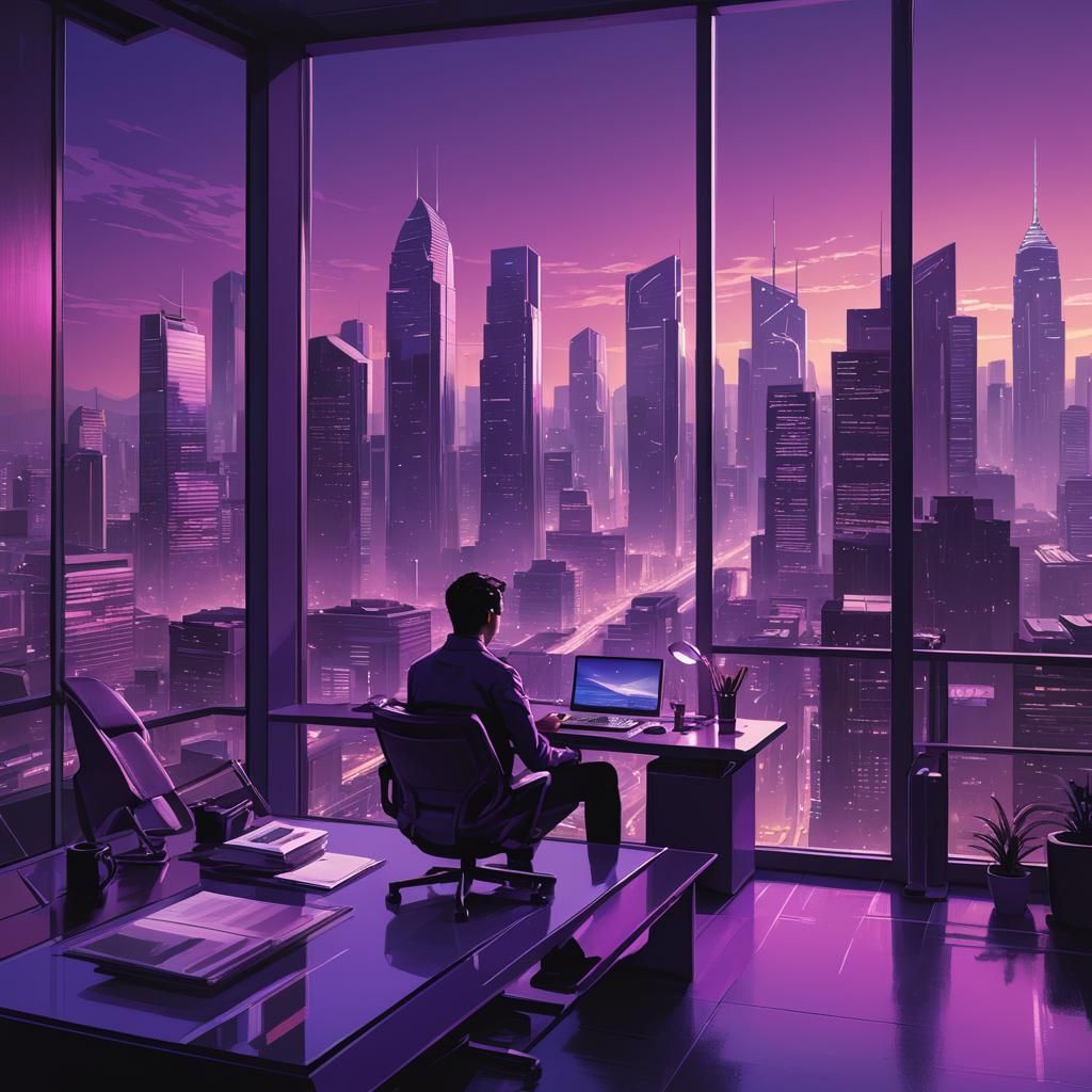 Futuristic Purple Cityscape View in Digital Art
