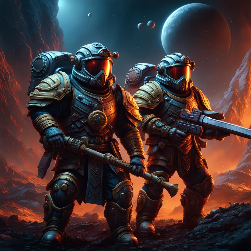 Space Dwarves with Axes: Fantasy Concept Art