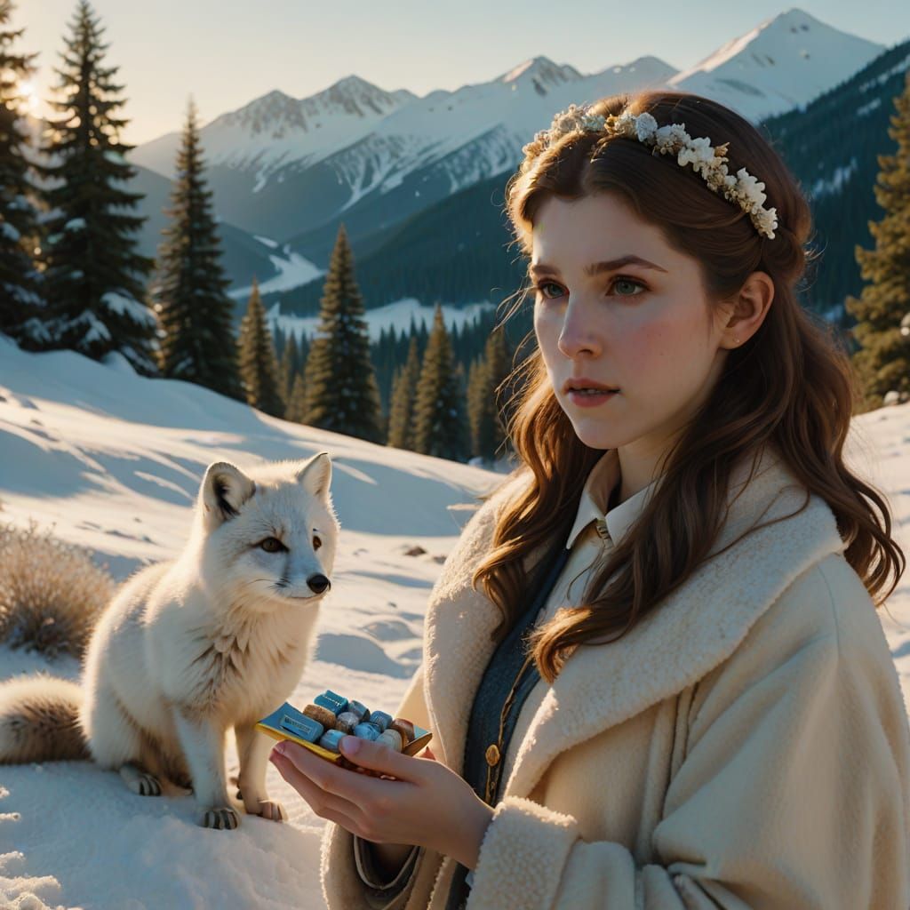 Anna Kendrick and Arctic Fox in Parrish-Style Winter