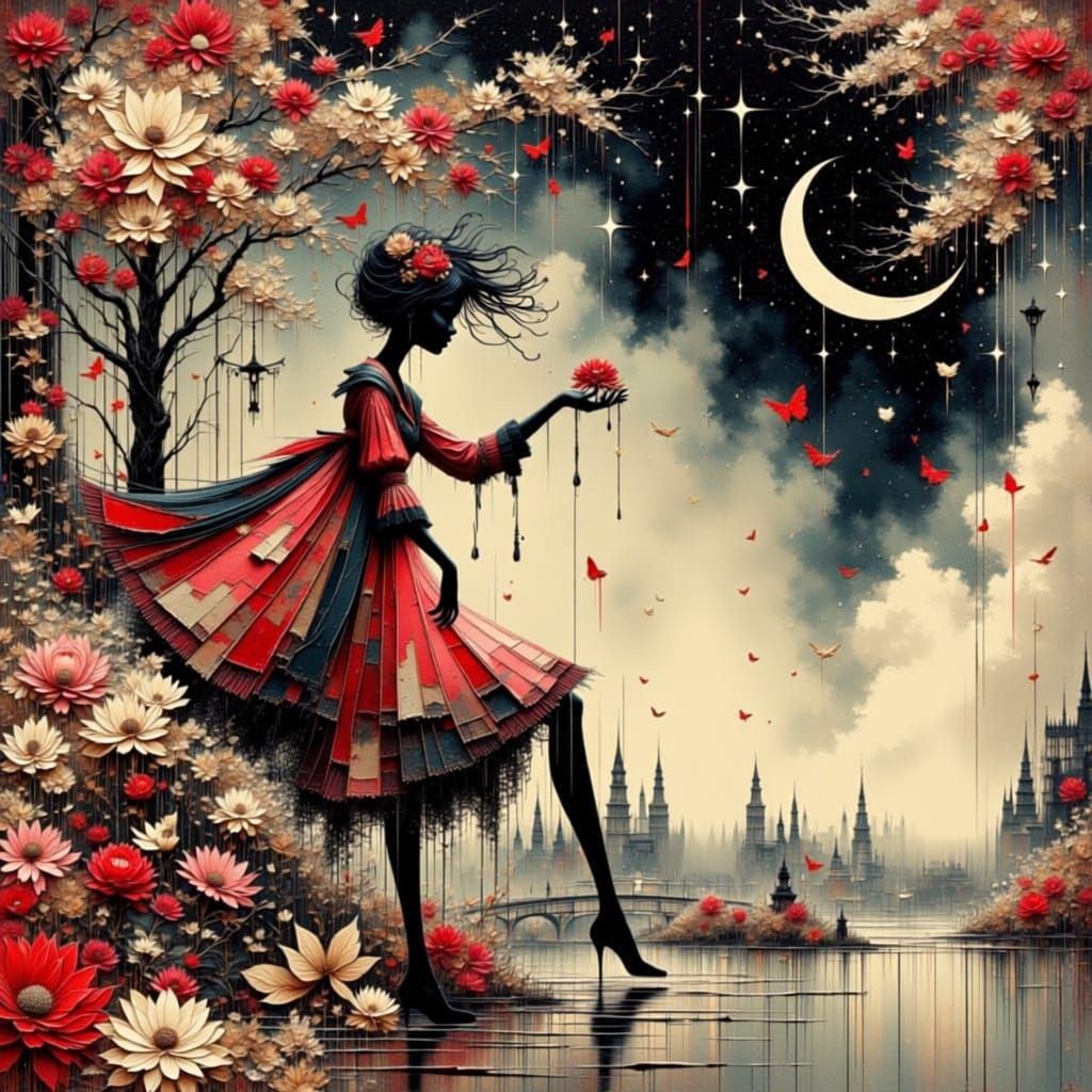 Galactic Waterfall Over Landscape Double Exposure