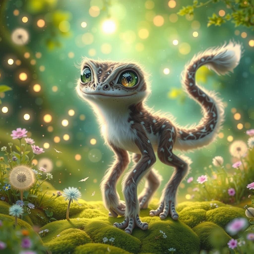 Magical Furry Frog-Giraffe Hybrid in Enchanted Forest