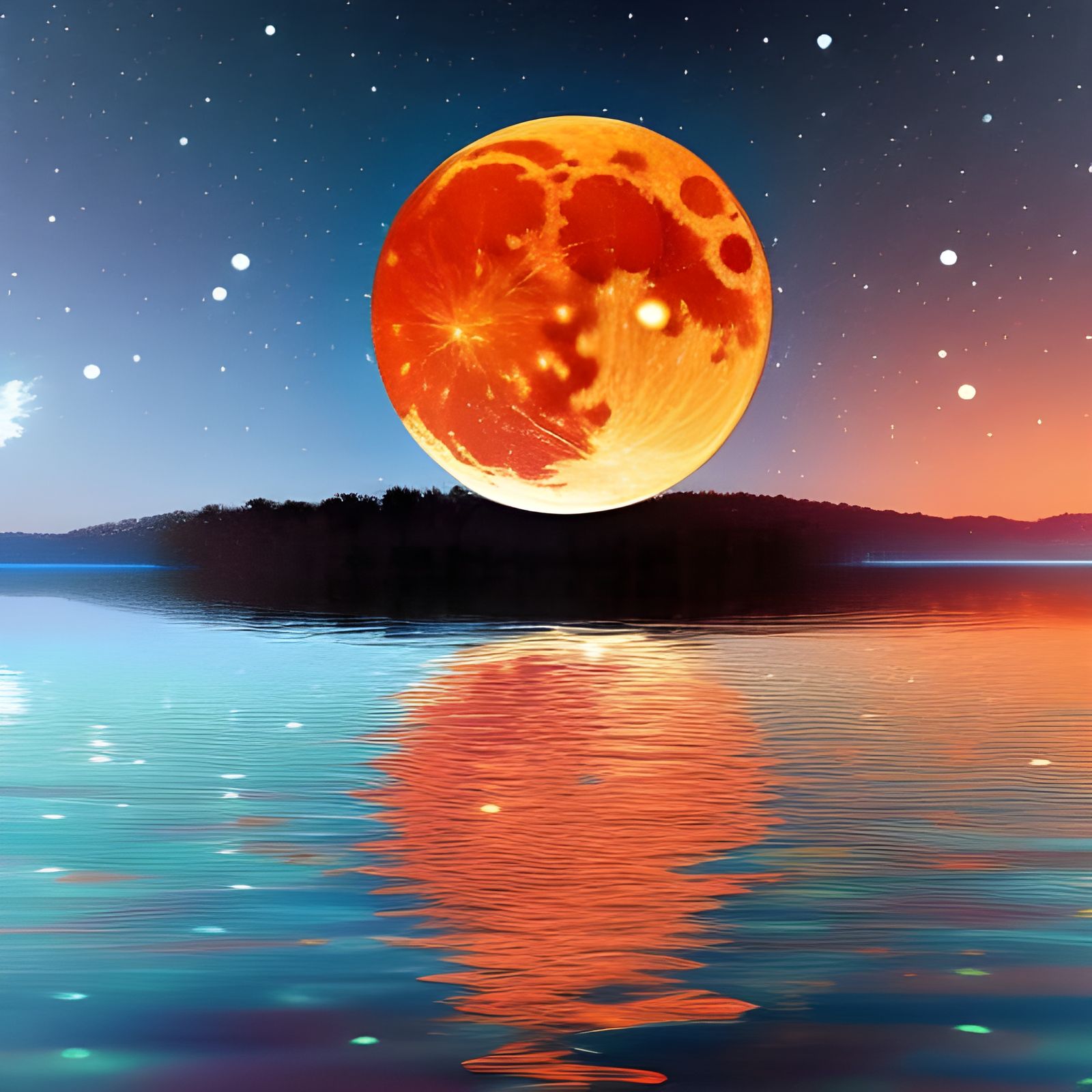 Hyperrealistic Moon Reflection in Night Sky Concept Art