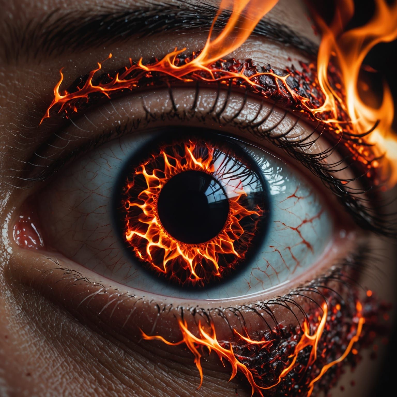 Fiery Eye with Red Flame Reflection