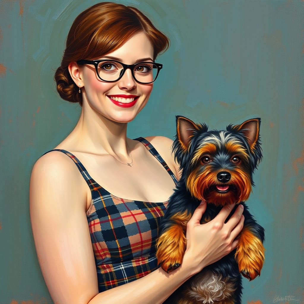 Warm Portrait of Woman and Loyal Scottish Terrier in Vibrant...