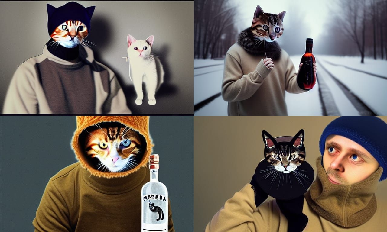 Gopnik with Vodka and Cat in Ushanka
