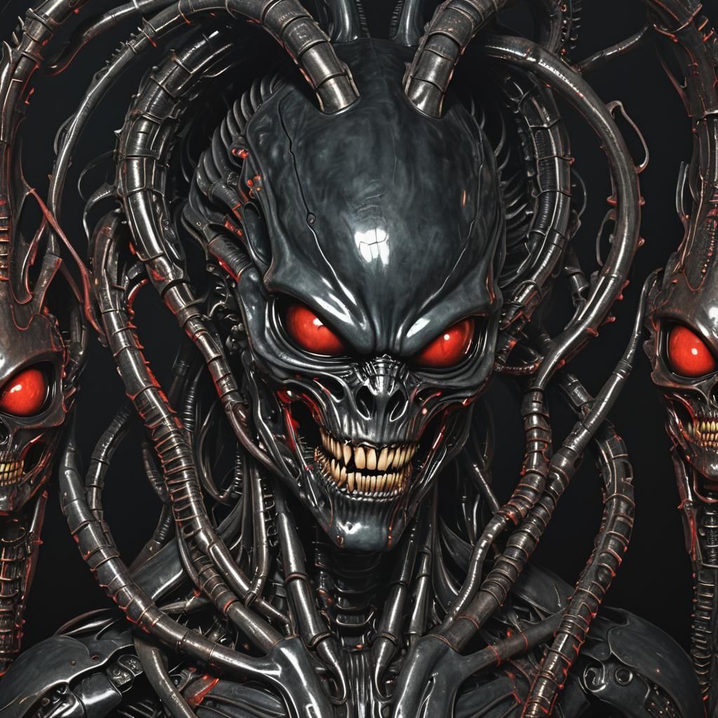 Surreal Xenomorph Kitten Unleashes Lightning, Digital Art