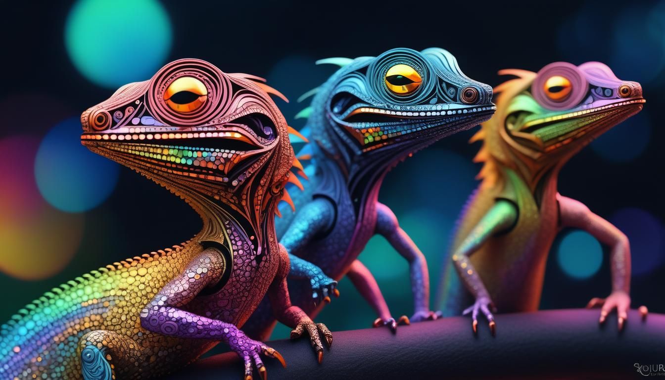 Lazy Laughing Lizards in Art Deco Style
