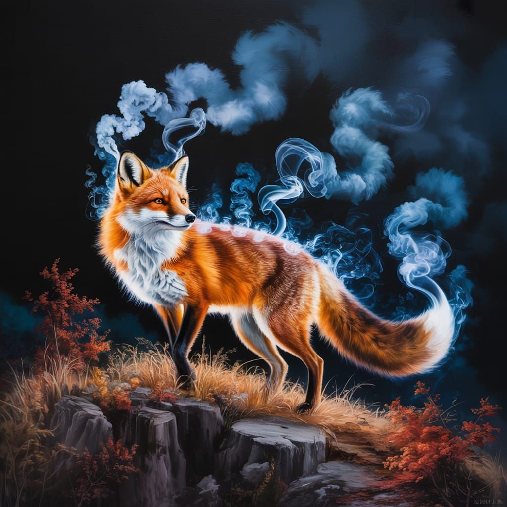 Smoky Fox Creature in Autumn Night