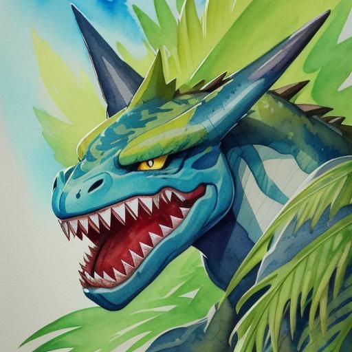 Gabite Pokemon in Lush Watercolor Illustration