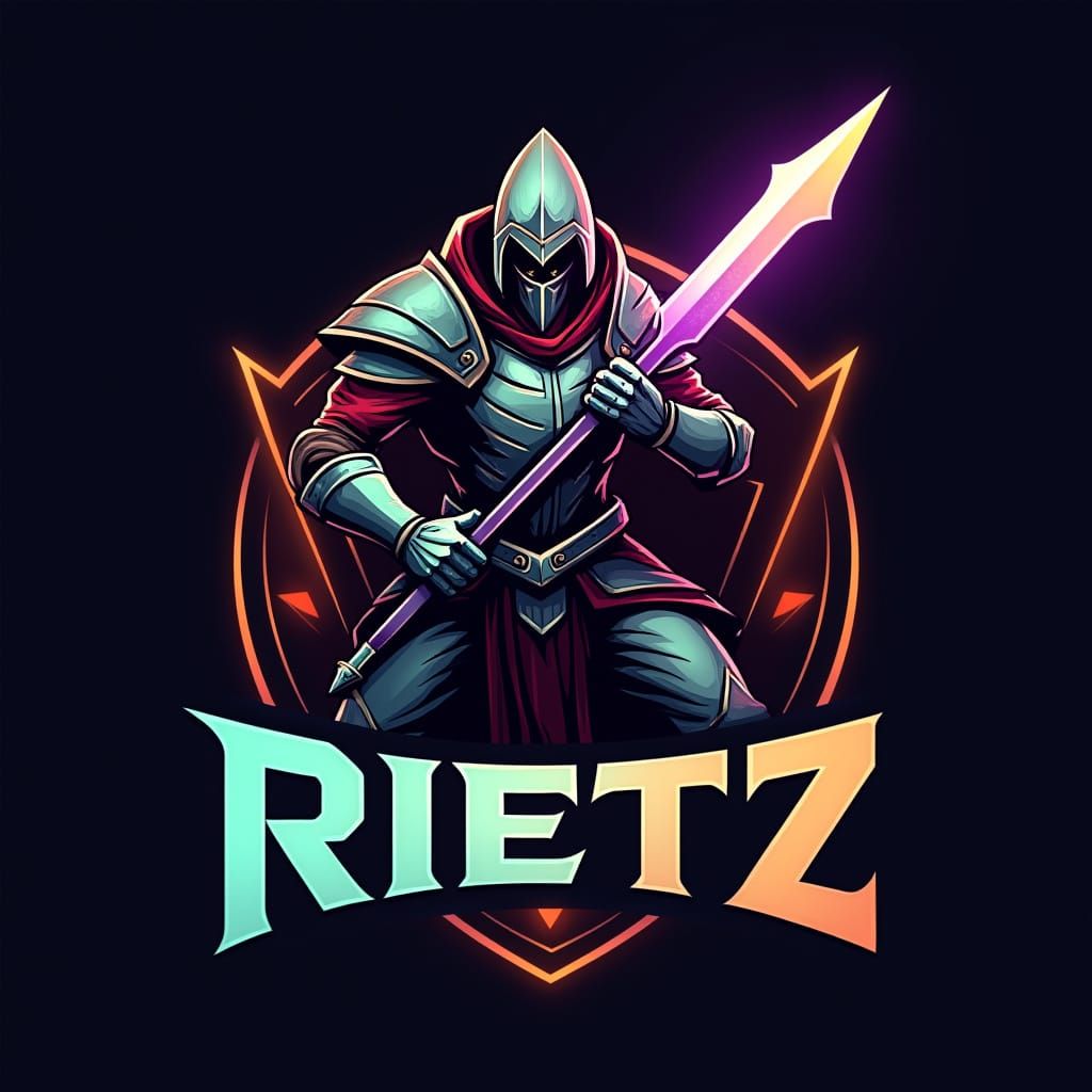 Cyberpunk Warrior Logo: Heron Spear Wielder in Modern Esport...