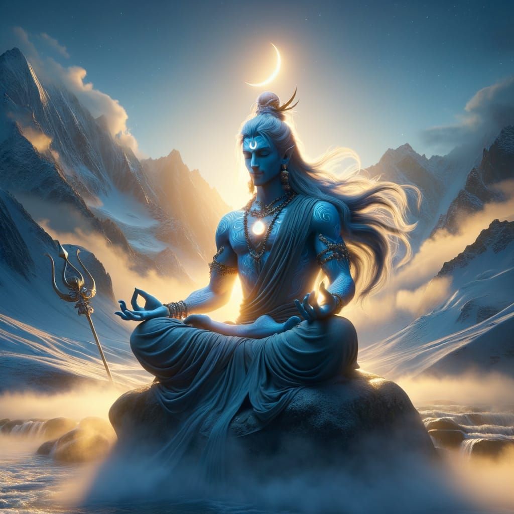 Lord Shiva Meditating in Himalayas at Sunrise