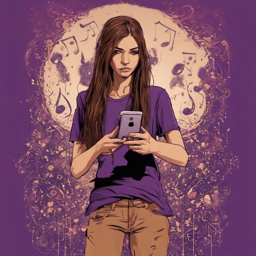 Girl with Phone in Musical Fantasy Art