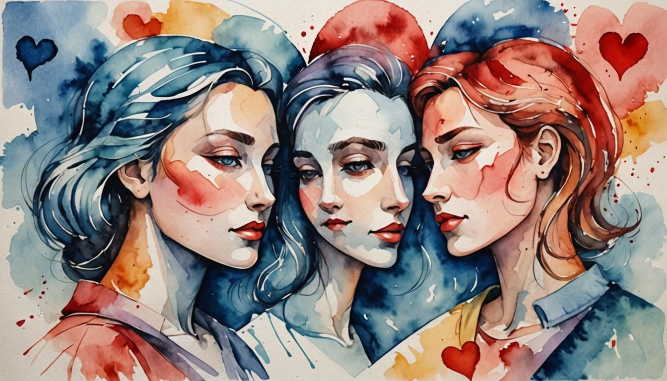 Romantic Heart in Cubistic Watercolor Style