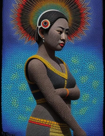 Abstract Woman in Pointillism and Tribal Styles