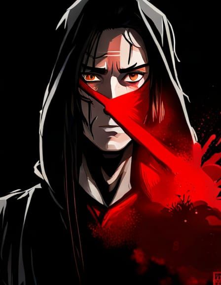 Anime Demon Slayer with Red Eyes, Double Exposure Art