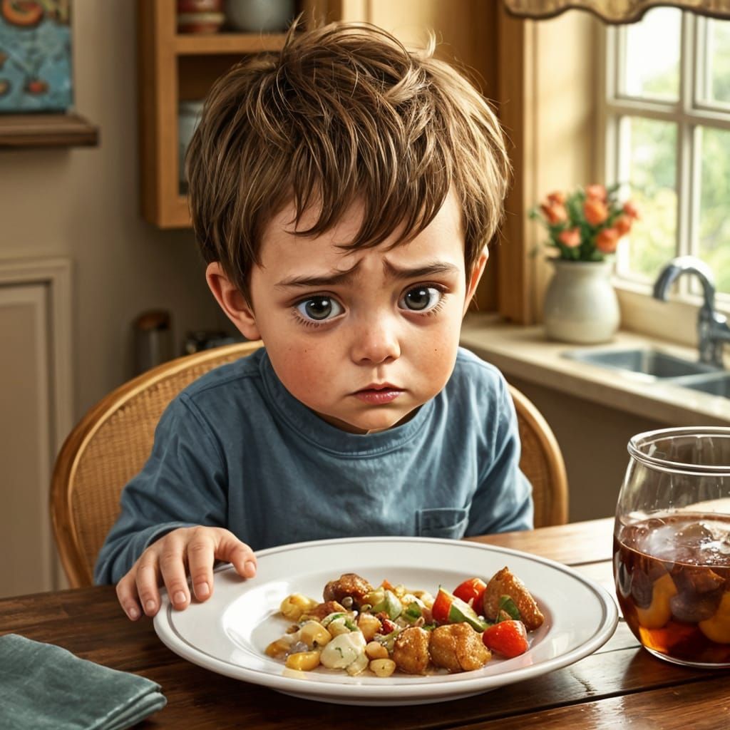 Disappointed Child at Dinner, Rockwell-esque