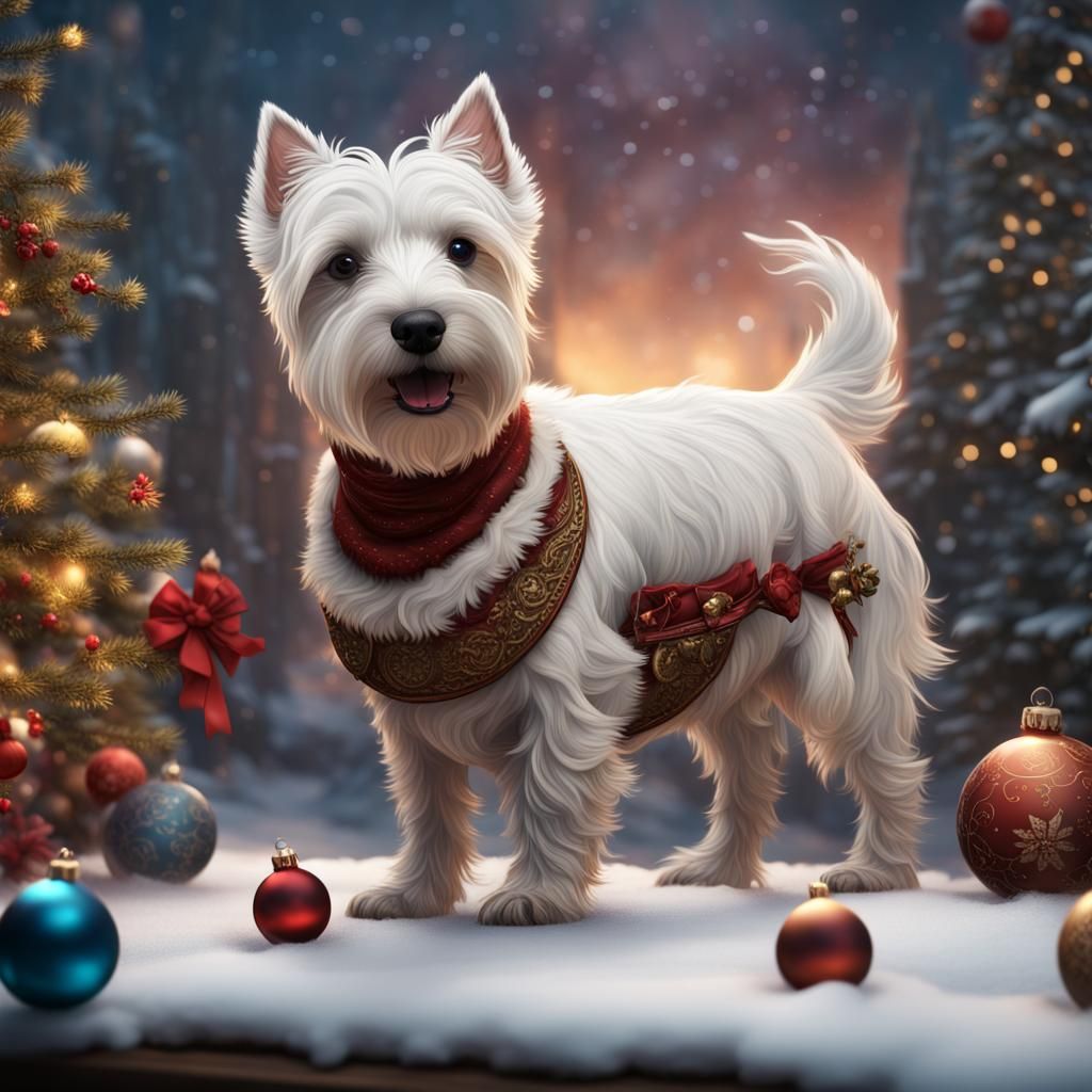Westie Dog Celebrates Christmas in Detailed Digital Art