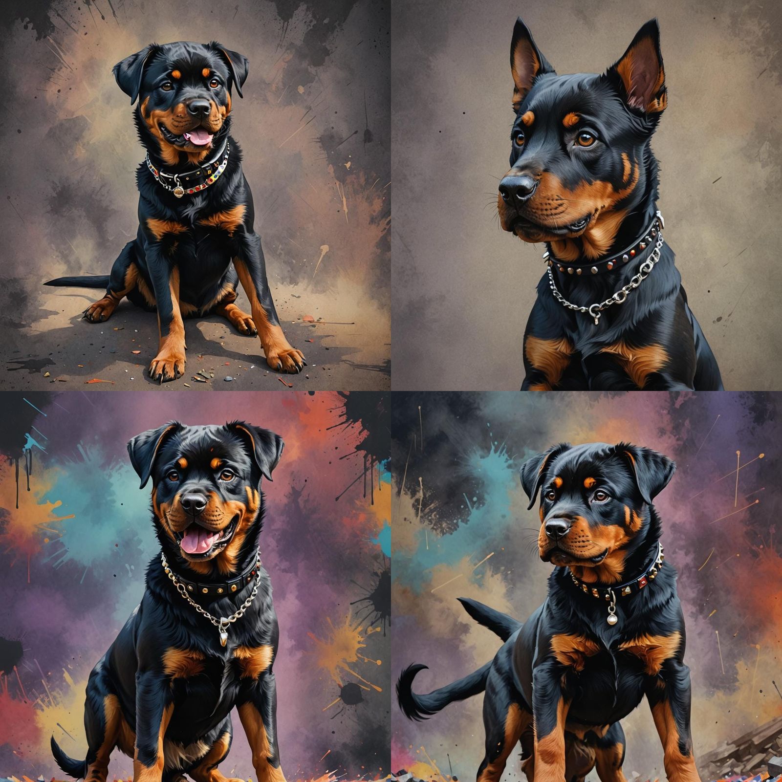 Hyperrealistic Rottweiler Hellhound Puppy with Spiked Collar