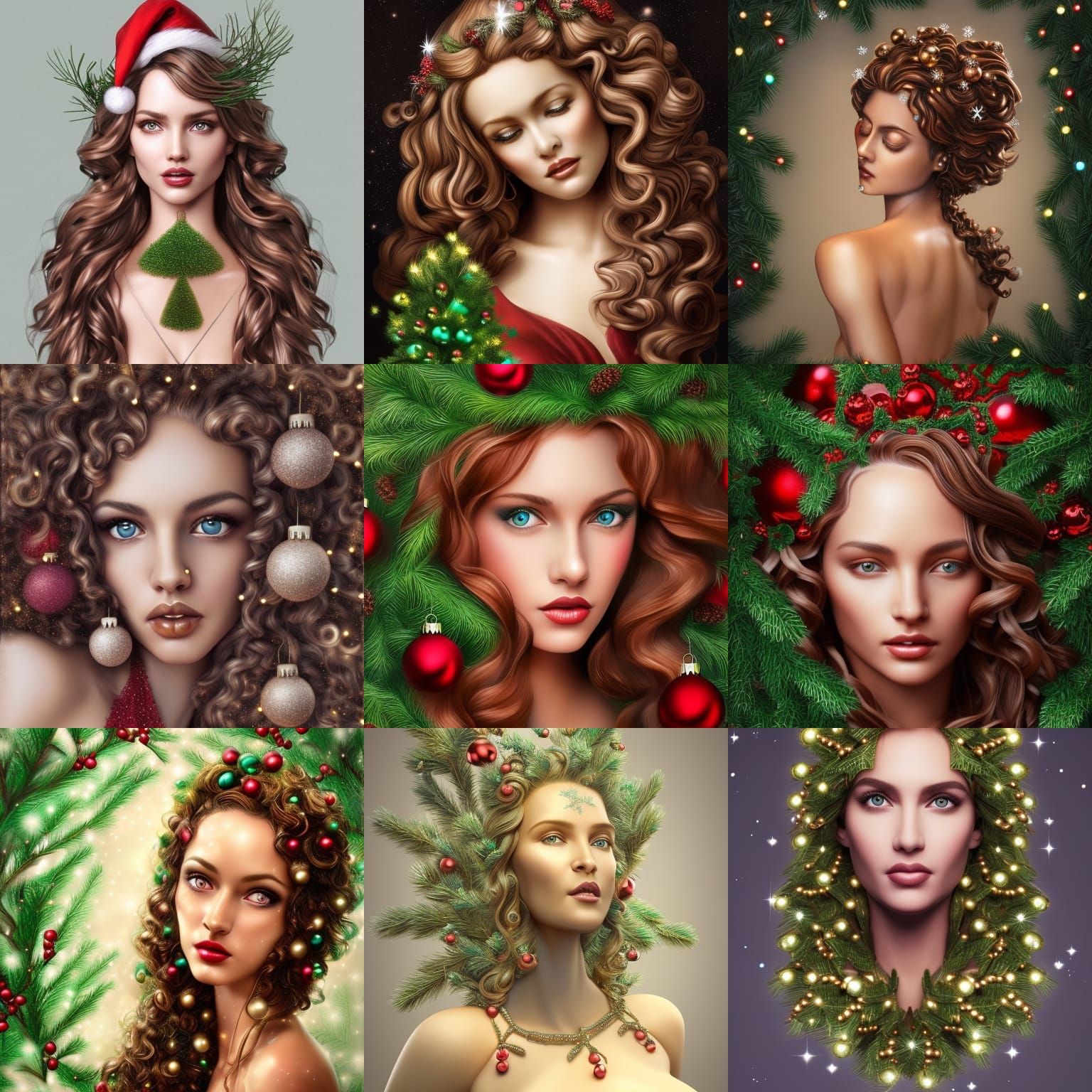 Christmas Goddess Sculpture with Ornaments in Hyperrealism