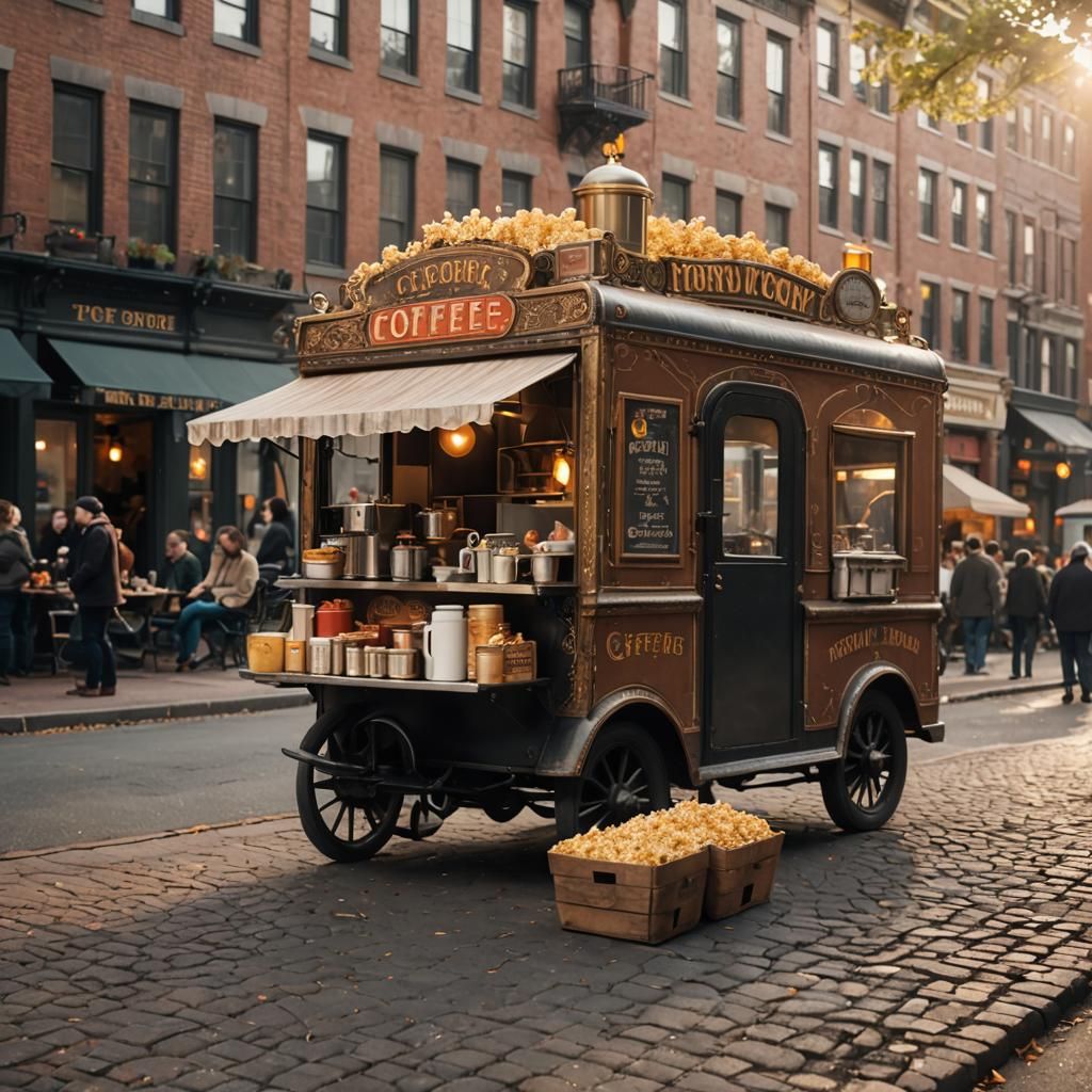 Victorian Era Food Truck in Boston at Golden Hour