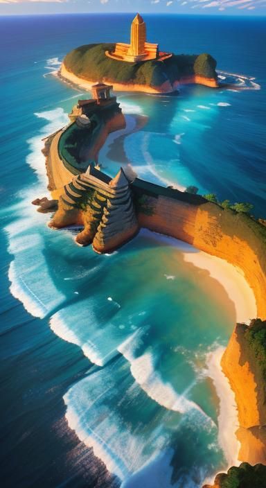 Uluwatu Temple Carvings in Vibrant Digital Art