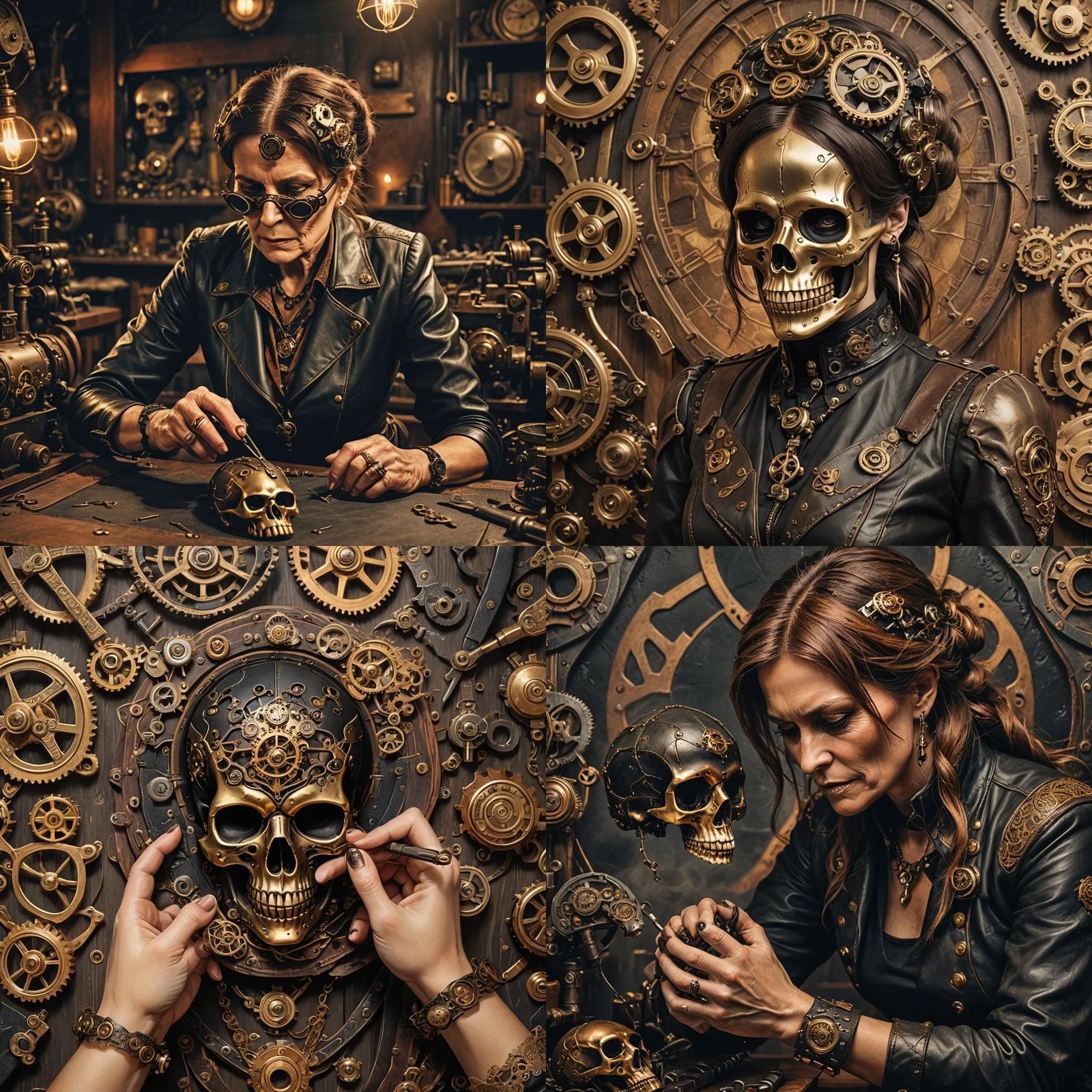 Steampunk Leather Skull Handcrafted by Woman
