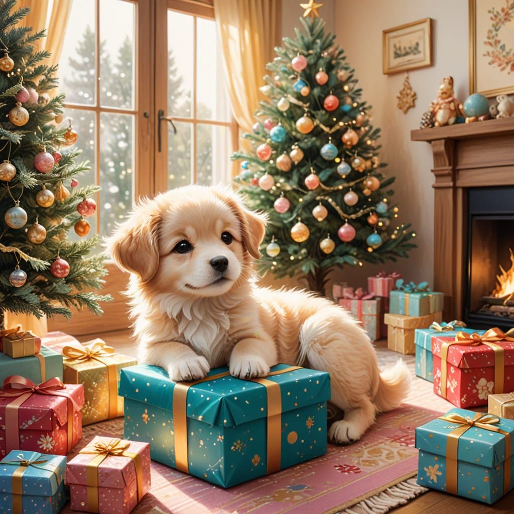 Adorable Chibi Puppy Celebrates Christmas with Joyful Family