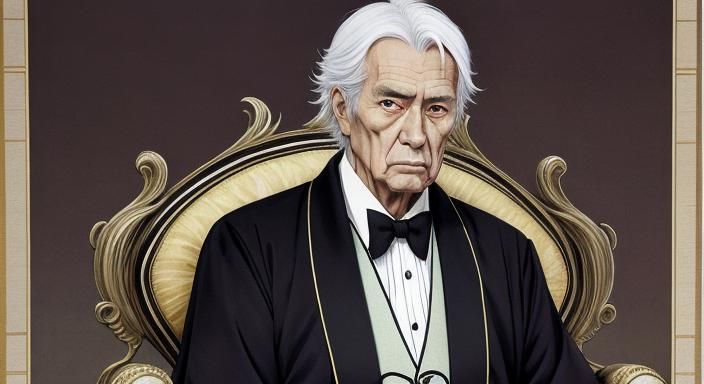 Stern Elderly Man in Anime Key Visual Style