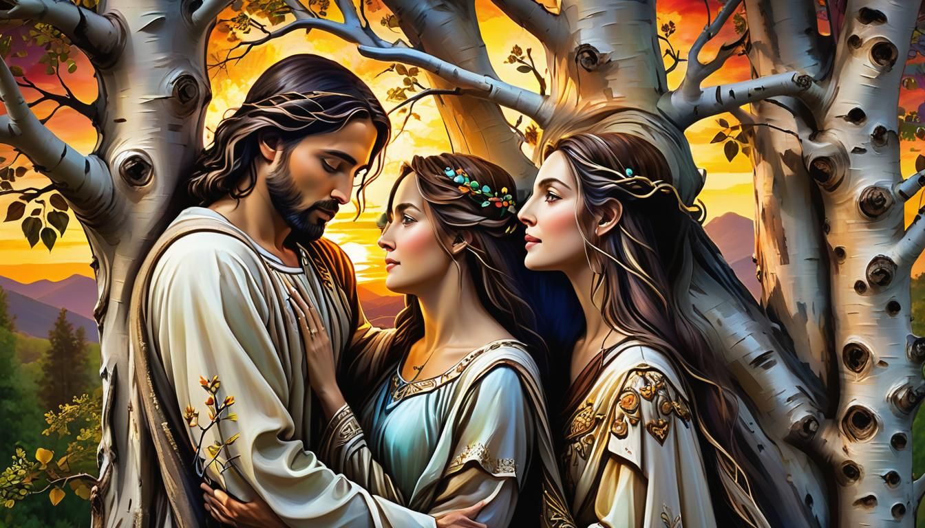 Romantic Tree Carving at Sunset in Alcohol Inks