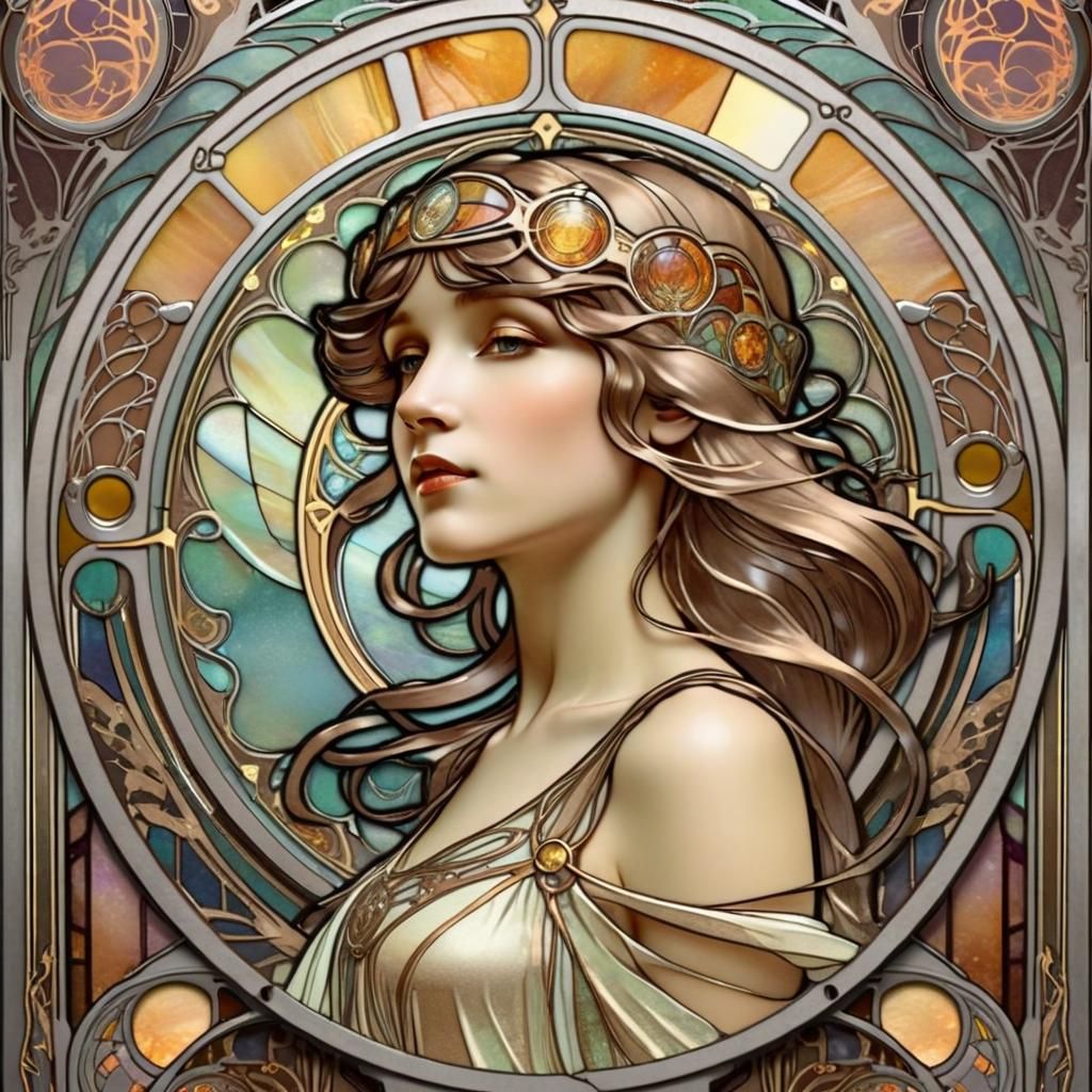 Art Nouveau Fantasy Plaque in Bronze, Silver and Gold