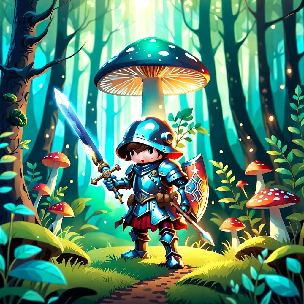 Mushroom Knight in Magical Forest: D&D Illustration
